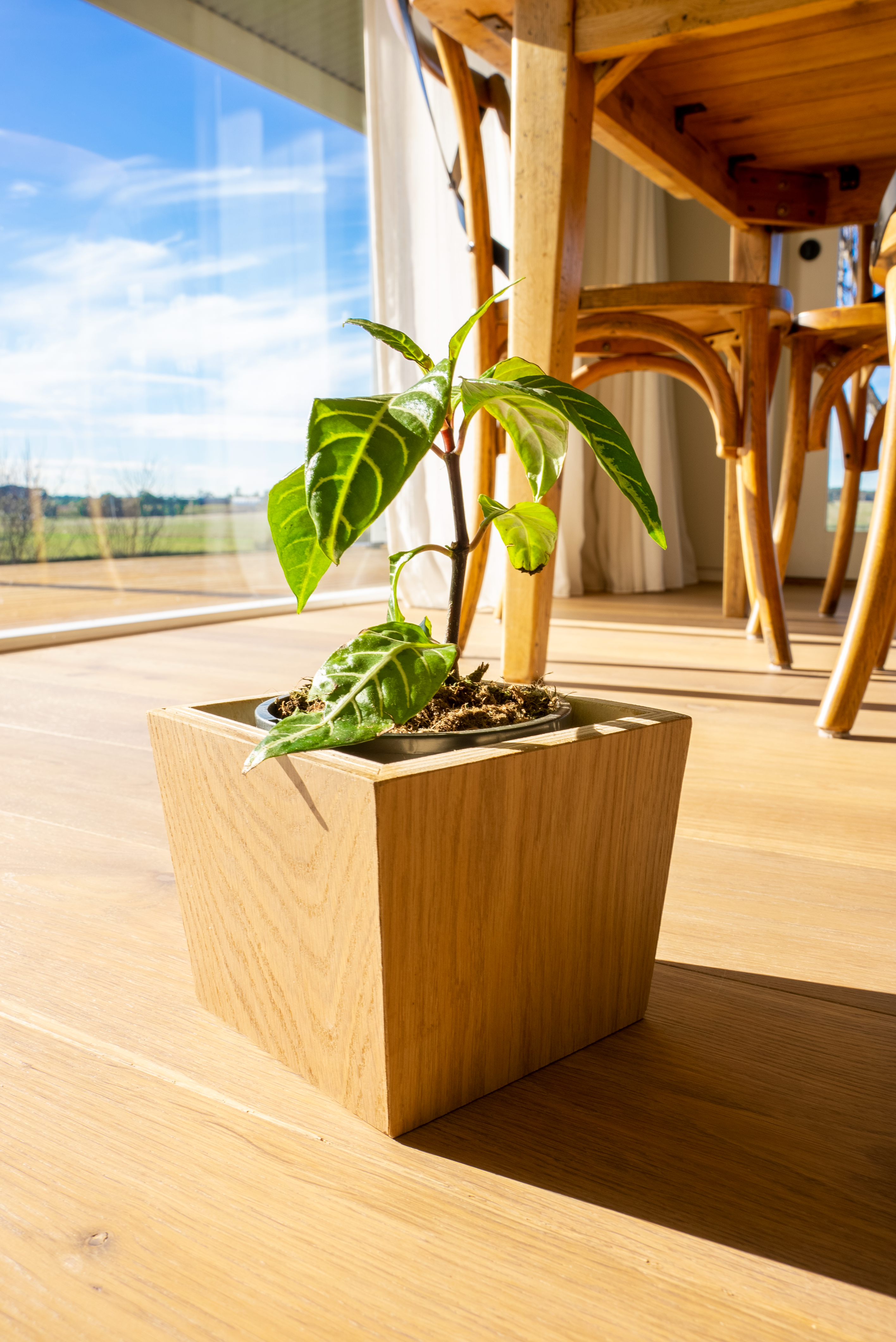 Peninsula farm residence &mdash; oak planter box detail with farmland view